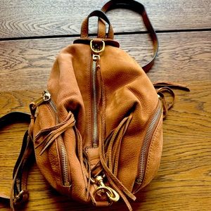 REBECCA MINKOFF Julian Mini Fringe Small Suede Leather Backpack GLOW Yellow Tan